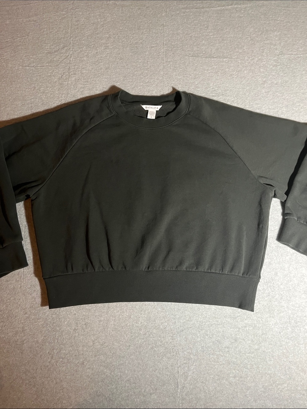 Athleta Dark Green Cropped Boxy Crew Sweatshirt